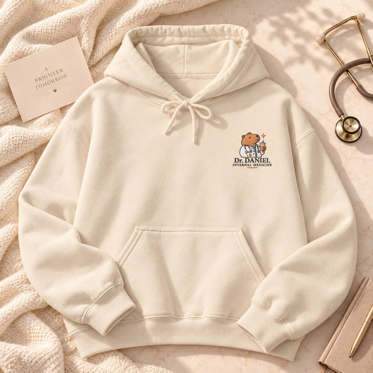 Cozy Capybara Doctor — Personalized Embroidered Hoodie