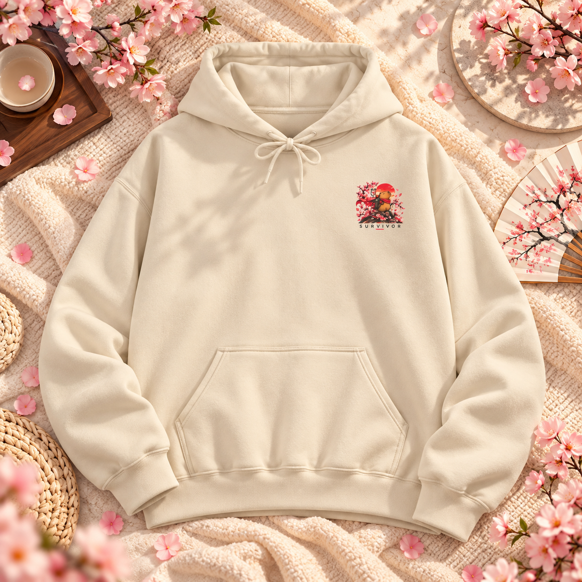 Bear Inari Hoodie — Japanese Cherry Blossom Fox Spirit Design