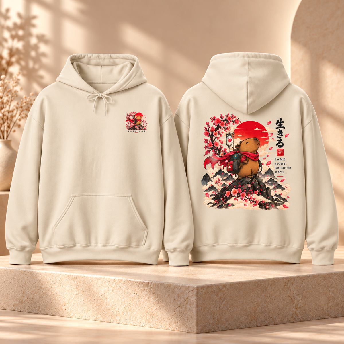 Bear Inari Hoodie — Japanese Cherry Blossom Fox Spirit Design