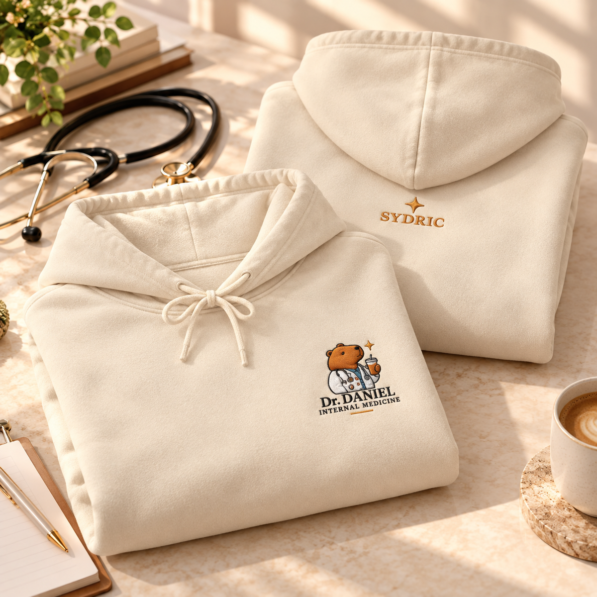 Cozy Capybara Doctor — Personalized Embroidered Hoodie