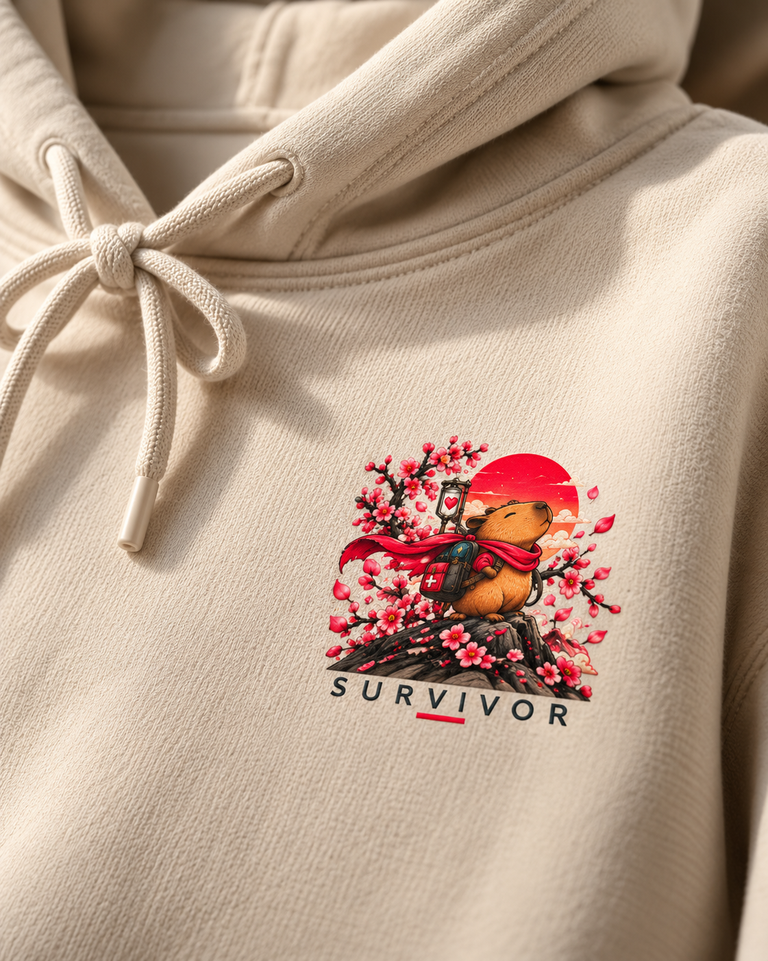 Bear Inari Hoodie — Japanese Cherry Blossom Fox Spirit Design