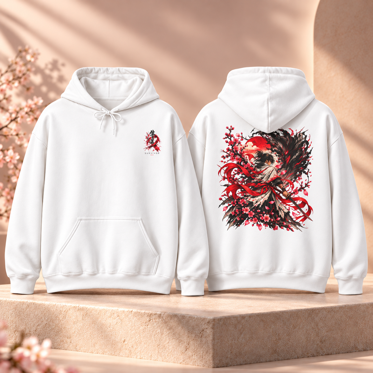Phoenix Floral Hoodie — Red & Black Rising Bird Graphic Hoodie