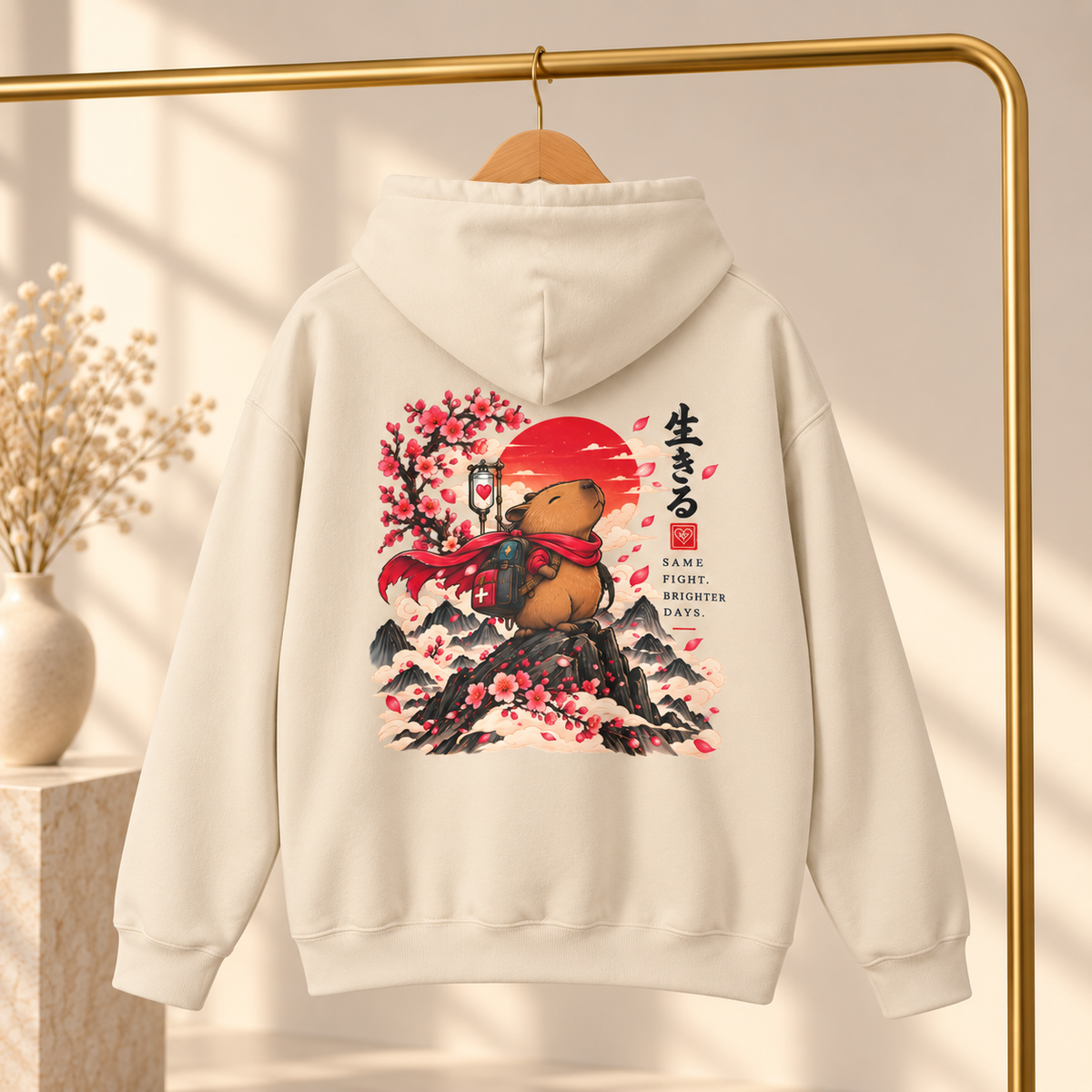 Bear Inari Hoodie — Japanese Cherry Blossom Fox Spirit Design
